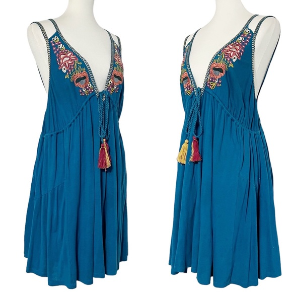 Free People Turquoise Lovers Cove Floral‎ Embroidered Mini Dress - Picture 5 of 12